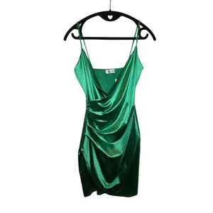 Vibrant Green Satin Mini Dress
